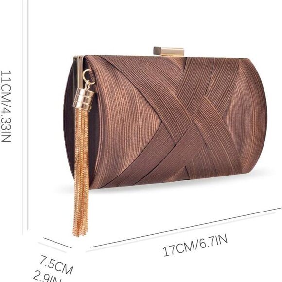 Women’s Satin Evening Clutch Bag Party Wedding Purse with Detachable Chain - Picture 2 of 9